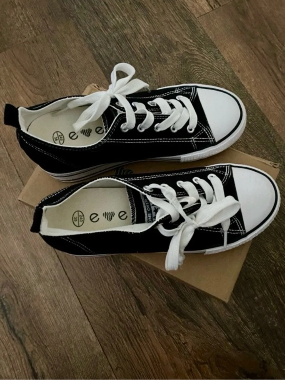 Black Canvas Platform Wedge Sneakers, 3” Height-Hidden Heel, Size 7